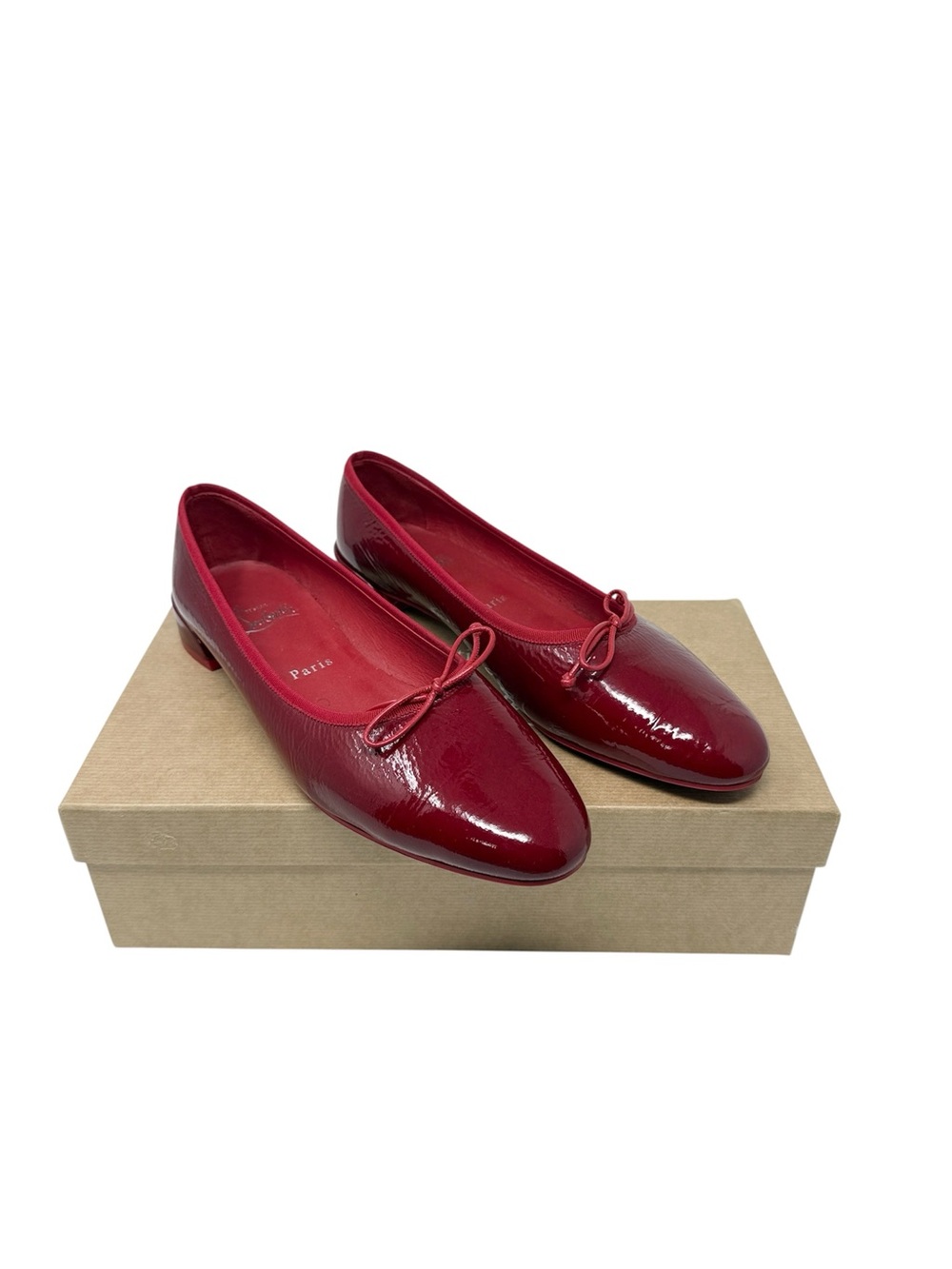Christian Louboutin Sweetie Jane Red Loubi Patent Leather Vog Ballerina Bow Flat